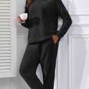 PrinStory Women's 2 Piece Pjs Matching Sets (Black, XL)