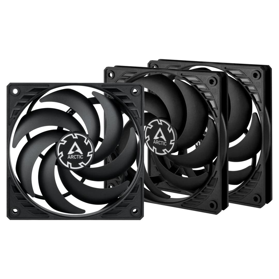 ARCTIC P12 Slim PWM PST (3 Pack) - PC Fans, 120mm Case Fan with PWM Sharing Technology (PST), Pressure-optimised, Quiet Motor, Computer, Extra Slim, 3002100 RPM - Black
