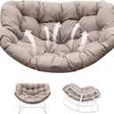 Thickened Waterproof Papasan Rocking Chair Cushion  6.3'' Patio Egg Chair Pad with Ties, Outdoor/Indoor Rattan Hammock Chair Cushion for Porch, Garden, Balcony (Only Cushion) (Beige)