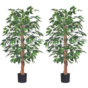 2Packs 4FT Artificial Ficus Tree, Fake Plants with Sturdy Plastic Nursery Pot, Faux Ficus Trees for Home Office Living Room Indoor Outdoor Decor Perfect Housewarming Gift (4FT-2Packs)