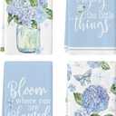 Artoid Mode Blue Hydrangea Motto Spring Kitchen Towels Dish Towels, 18x26 Inch Farmhouse Decoration Hand Towels Set of 4