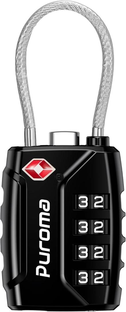 Puroma 1 Pack TSA Approved Luggage Locks, 4 Digit Combination Travel Locks Resettable Code Lock with Zinc Alloy Body for Suitcase, Toolbox, Backpack, Bag, Gym Locker (Black)