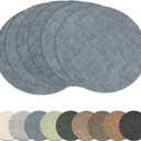 Round Placemats Set of 6, Reversible Faux Leather Heat Resistant Table Mats, 100% Waterproof Oilproof Wipeable Table Protective Placemats for Vinyl, Washable for Indoor & Outdoor Use (6, Light Blue)