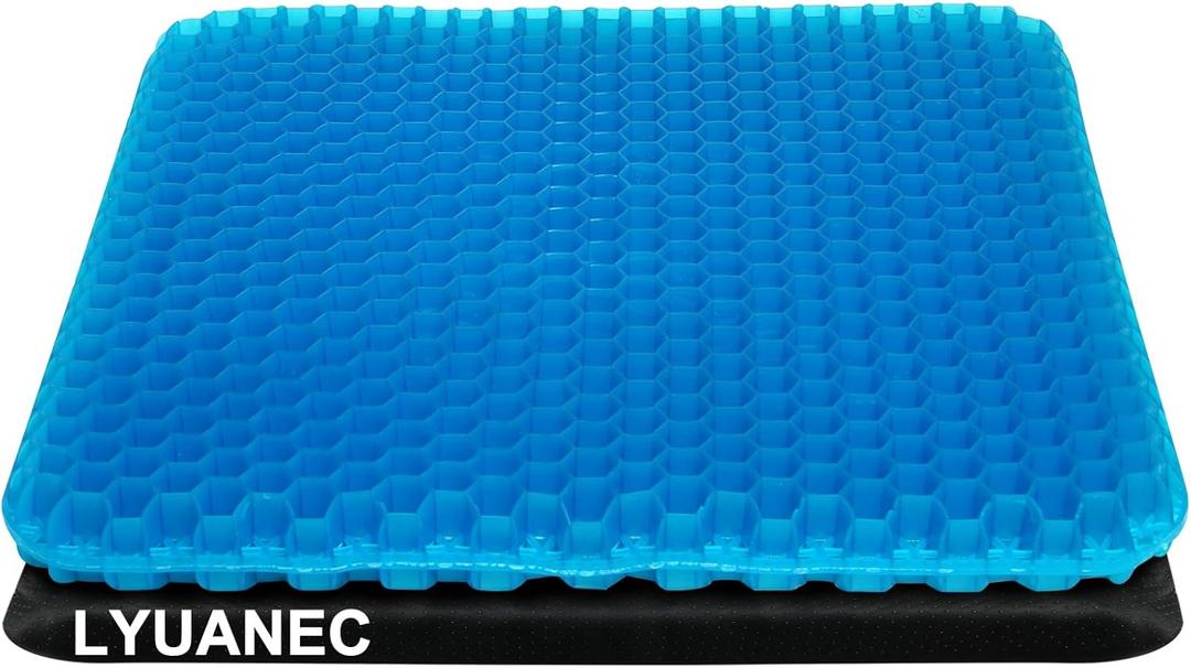 Gel Seat Cushion for Long Sitting - 18.5" x 17" x 1.4" (LargeSoft) Gel Cushion for People Over 100 lbs, Pressure Relief Cushions for Office Chair, Egg Cushions for Wheelchair, Seat Pad for Car (Standard Size Blue Gel)