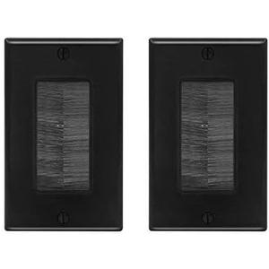 VCE Brush Wall Plate Cable Pass Through, Single Gang Decorator Wall Cover for Low Voltage Cables, In-Wall Cable Management for Wall Mount TV (Black), 2-Pack