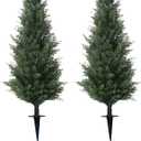 47" Artificial Cypress Topiary Cedar Topiaries for Indoors & Outdoor UV-Resistant Rated with Spike. Easy to Push in The Ground 4FT Home Garden Decor Set of 2