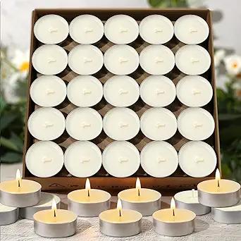 Soy Tea Lights Candles 100 Pack,4 Hours Long Burning-Natural Soy Wax Tealights Candles,Paraffin-Free,Unscented,Clean Burn Tea Lights Votive Candle Bulk for Weddings,Dinner
