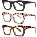 REAVEE Oprah Style Reading Glasses for Women, Blue Light Blocking Stylish Oversized Computer Readers Spring Hinge (Black/Brown Tortoise/Grey Tortoise)