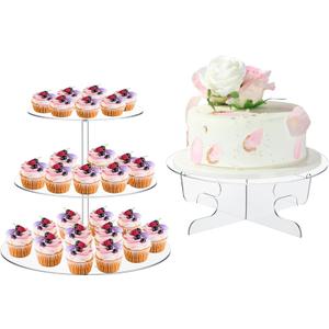 2 Pcs Acrylic Cake and Cupcake Stand Combo Include 3 Tier Clear Dessert Display Stand 1 Tier Round Acrylic Cake Stand with Base for Wedding Baby Shower Party, Please Remove The Protective Film