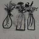 Pigort 3 Pieces Metal Flowers Wall Arts - Rustic Farmhouse Decor Black Minimalist Flower Wall Decors for Living room Bathroom Bedroom Dining Room - Housewarming Gifts(Black, Vase-C)
