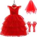 Girls Halloween Costumes Ghost Red Bride Dress Up Cosplay Costume Pageant Dress Party Cosplay 3-12Y