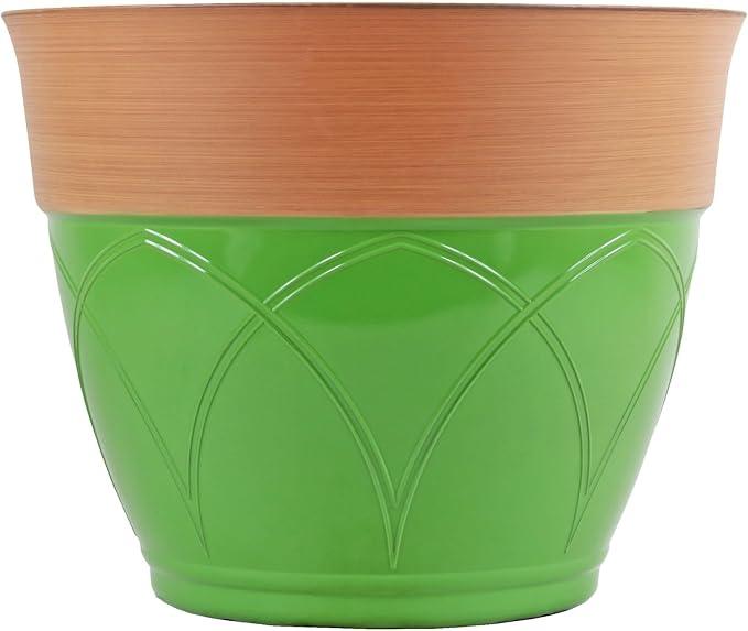 Garden Elements Plastic Indoor/Outdoor Colored Planter with Terra Cotta-Colored Rim, Lightweight, Durable, and Versatile with Drainage Holes, Green, 15”
