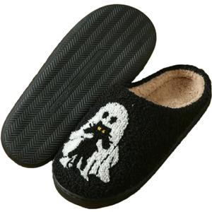 Cute Slippers for Women Halloween Fun Cute Holiday House Shoes Fluffy Warm Slipper Gifts for Adults (Black)