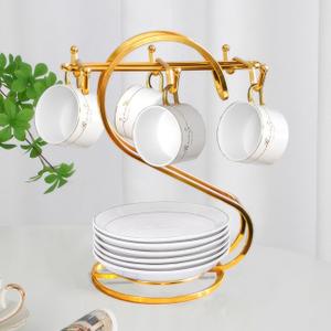 Coffee Mug Holder Metal,Mug TeaCups Holders Countertop,Coffee Mug Tea Cup Stand Storage Rack Tabletop Counter 6 Hooks(Gold)