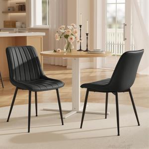 VASAGLE Dining Chairs Set of 2, Upholstered Kitchen Chairs, Synthetic Leather, Max. Load 264 lb, Steel Legs, Curved Backrest, for Dining Room, Dove Gray and Ink Black ULDC090BH02