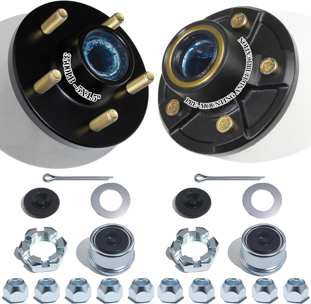 2 Sets 3500 lbs Pre-Iubricated Trailer Hub Kits 5 Bolt 4.5 for 1-1/16'' to 1-3/8'' #84 Tapered Spindle,Pre-Assmelde L44649 L68149 Bearings and Grease Seal Trailer Hubs 5 Lug Kit
