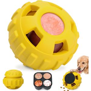 Dog Enrichment Toys, Interactive Dog Toy to Keep Your Pup Busy-Freeze Treat Dispensing,Freezable Fillable Rubber & Easy to Clean,Treat Dispensing Dogs-Slow Feeder, Christmas Dogs Toys, Lemon,S (Yellow)