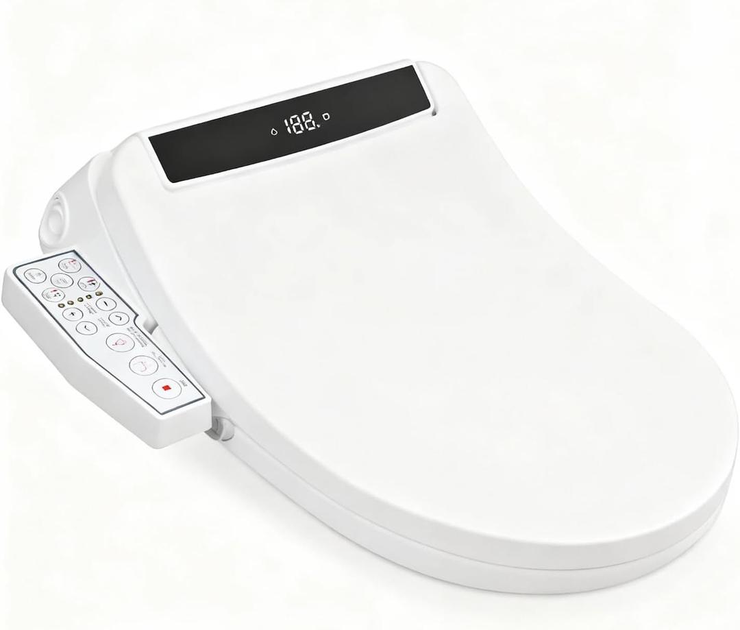Hawkrown Electric Smart Toilet Seat, Upgraded Heated Bidet with Adjustable Instant Warm Water and Warm Dryer, Night Light, Slow Close Lid (Elongated2 (Side Arm Control))