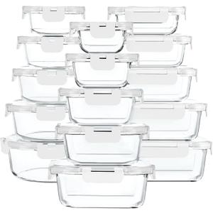 30 Pieces Glass Food Storage Containers with Upgraded Snap Locking Lids,Glass Meal Prep Containers Set - Airtight Lunch Containers, Microwave, Oven, Freezer and Dishwasher Friendly (White)