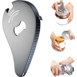 Jar Bottle Can Opener for Seniors Arthritis Weak Hands-Easy Twist Off Small Caps (0.6"-2.7"), Pop Top & Pull Tab Seals,Patent Unique Portable Multifunction Gadget for Elderly/Women/Men(Black)
