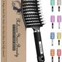 KTKUDY Detangling Brush Boar Bristles Hairbrush Make Hair Shiny & Healthier Curved and Vented Detangler Brush for Women Men Kids Wet & Dry Hair (Black)
