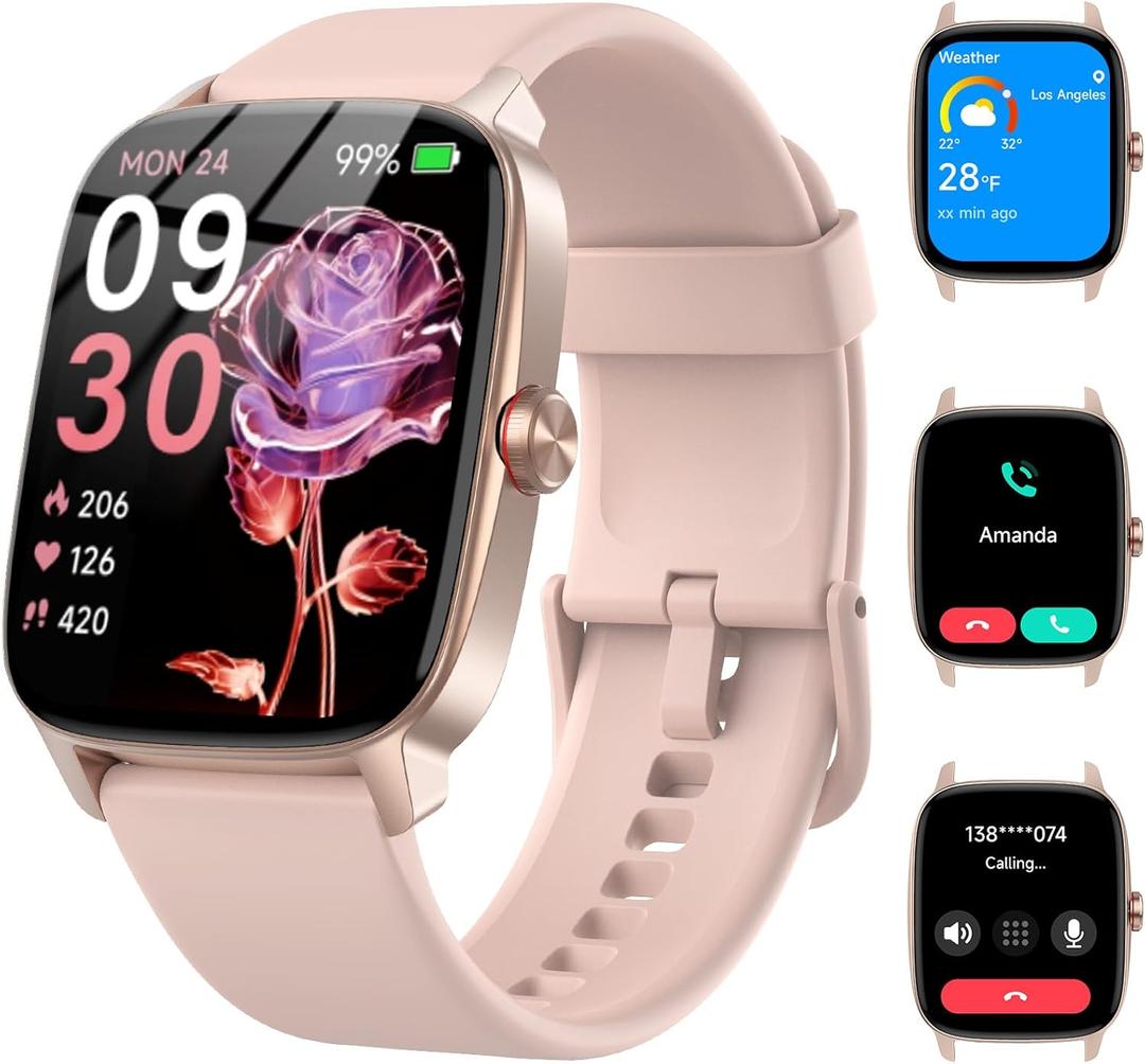 Smart Watch for Men Women with Bluetooth Call & AI Voice, 1.85" HD Fitness Tracker with Heart Rate SpO2 Sleep Monitor, 100+ Sports Modes, Mini Games, IP68 Waterproof Smartwatch for Android iOS Phones (Pink)