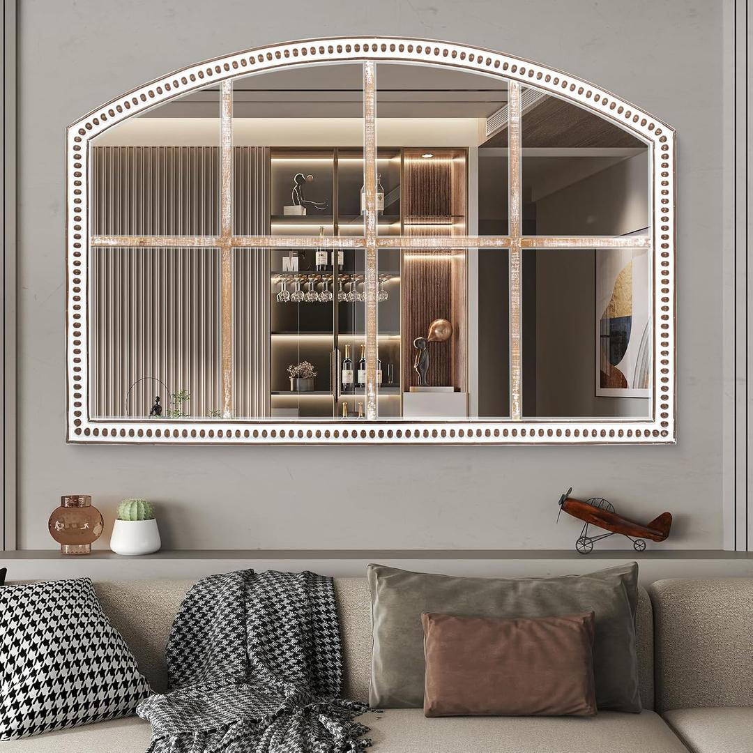 HOITUZYUS Farmhouse Windowpane Wall Mirror 28x42 Inch, Large Rustic Distressed Wooden Mirror Decorative for Living Room, Bedroom, Entryway, Hallway