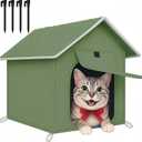 Loyareal Outdoor Cat House with Cozy Cushion, Waterproof Insulated Cat Houses for Outdoor Cats, Shelter for Feral Pet Outside, Design for All Weather, Green