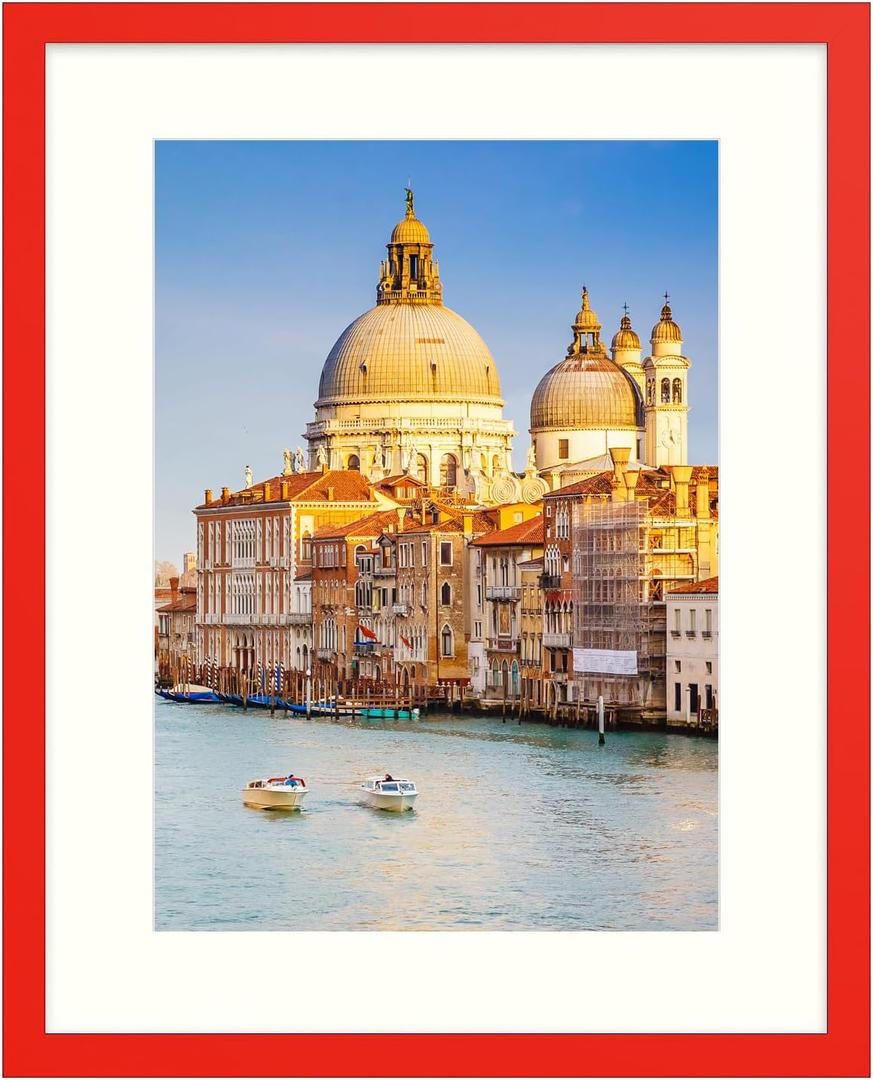 wyooxoo 16x20 Picture Frame Red Solid Wood Photo Frames Display Pictures 12x16 with Mat or 16x20 Without Mat Colorful Frame For Horizontal Vertical Wall Mounting