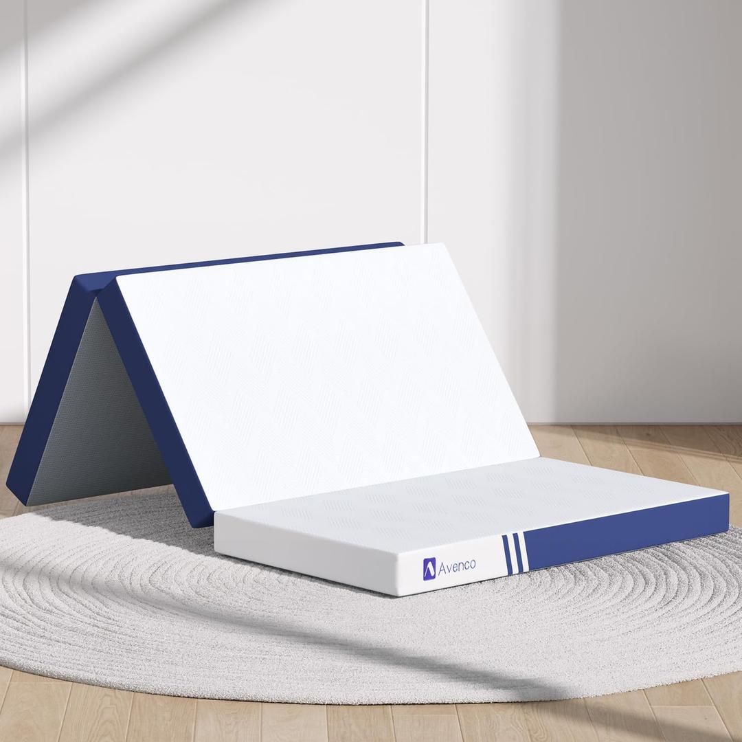 Avenco Foldable Mattress Topper Twin, Folding Mattress 4 Inch Memory Foam, Trifold Mattress Portable with Removable Cover & Detachable for Guest Room/Caravan/Camping/Travel, Twin Size 75"x39"x4"