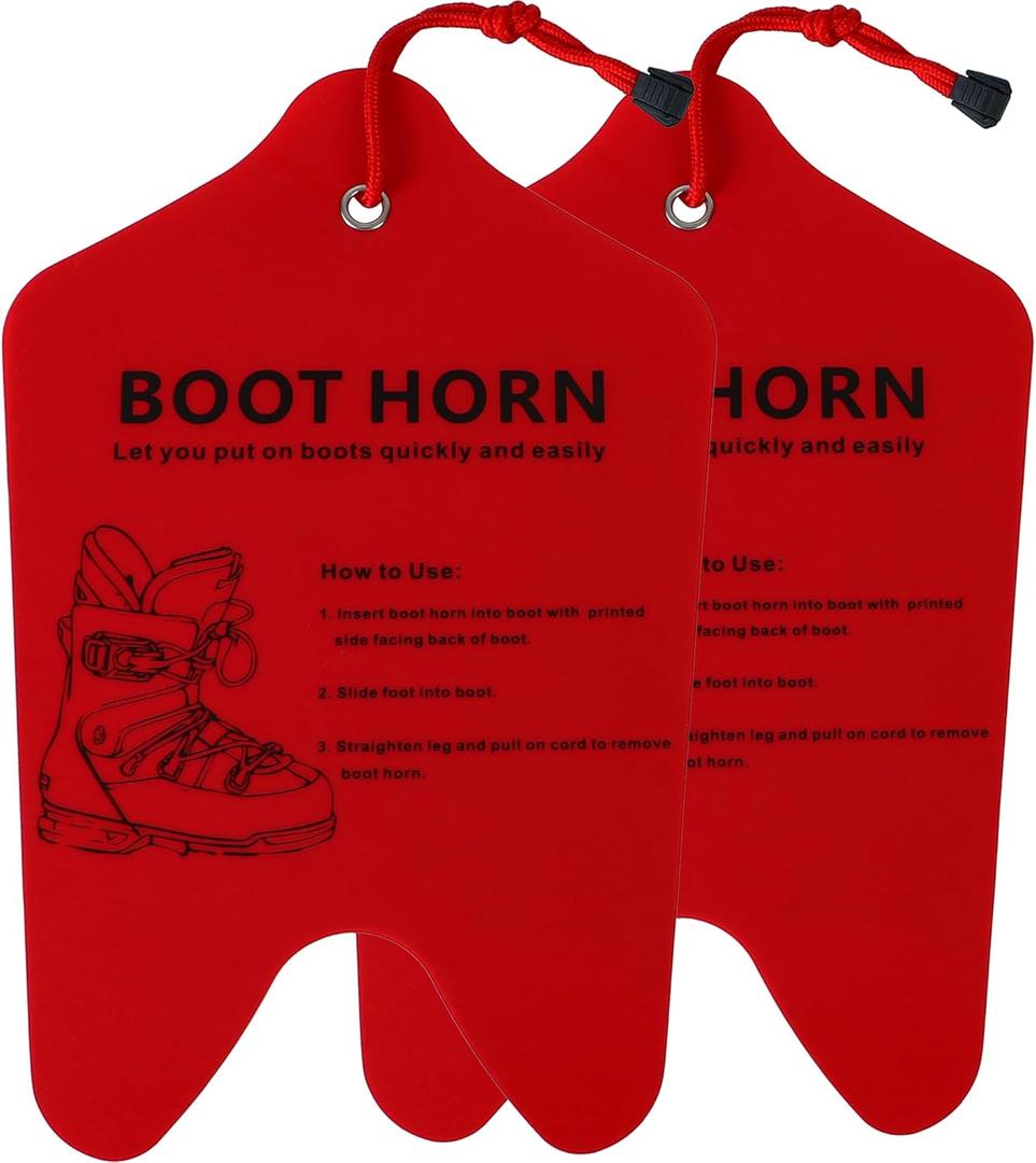 Ski Boot Horn 13 inch Shoe Horn for Ski and Snowboard Boots Cuttable Shoe Horn for All Ski Boots, Helps Insert Boot Liners (Red, 2 Pcs)