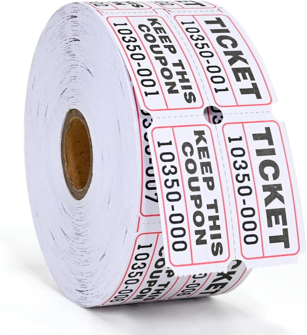 L LIKED Raffle Tickets Double Rolls 1000 Per Roll 50/53 Raffle Tickets for Events,Carnivals, Entry, Class Reward, Prizes(White)
