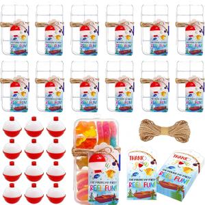 12 Set Fishing Candy Little Tackle Boxes for Birthday Party Favors with 12 Fishing Bobber 12 Thank You Cards for Making My Party Reel Fun Gone Fishing Theme Supplies Fishing Decorations (12), 1 count