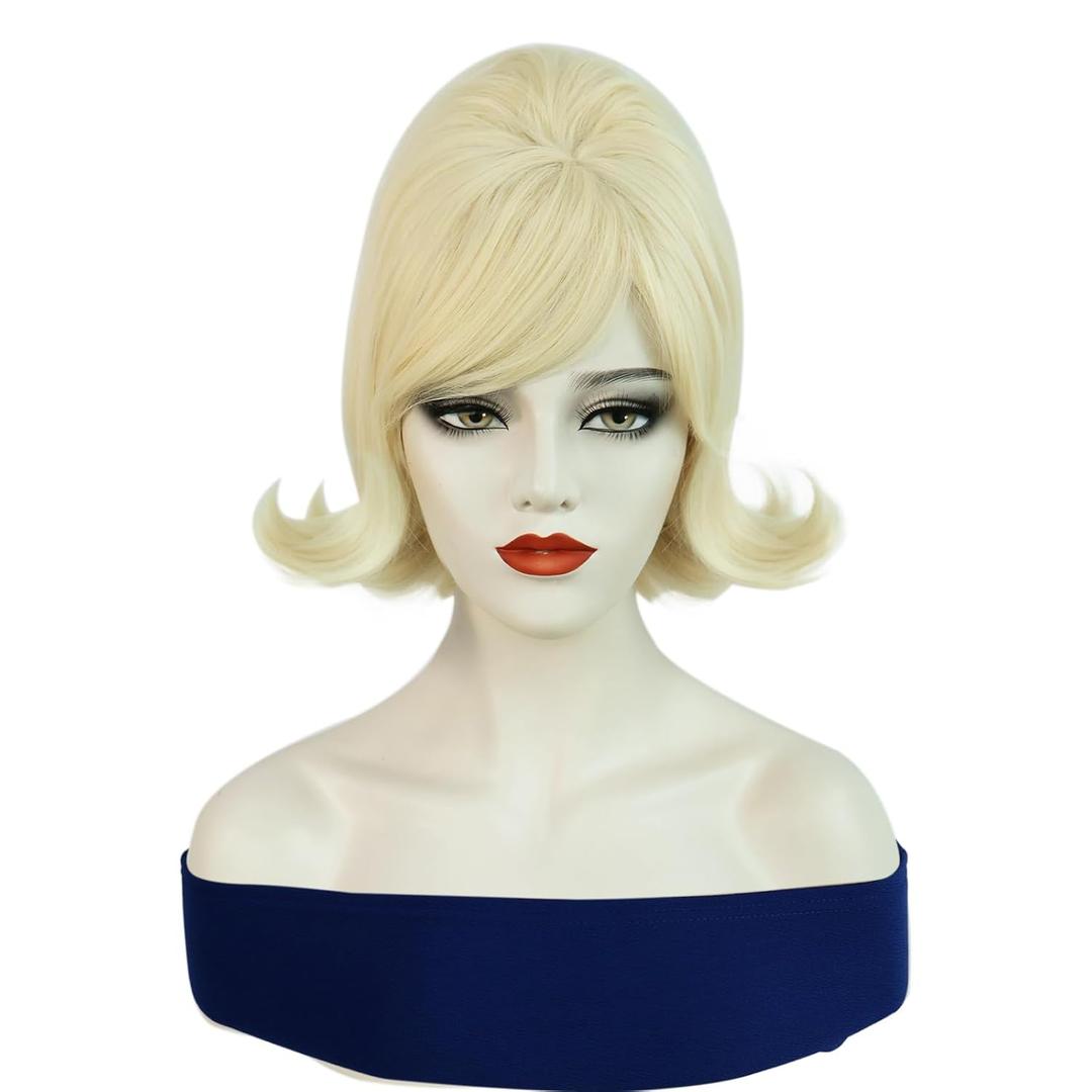 Women 50S 60s 70s Golden Beehive Style Vintage Wig Halloween Cosplay Costume Wig wtih Bang (20080)