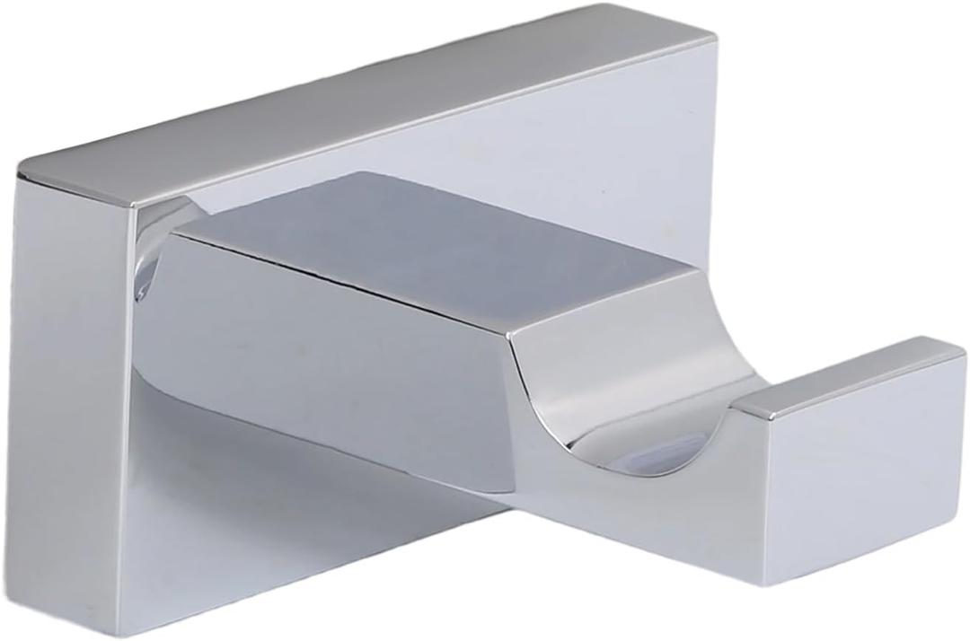 Square Single Bathroom Towel Hook, Rustproof Copper Perforated Modern Robe Rack, Wall Mounted Robe Coat Holder for Bedroom, Polished Chrome