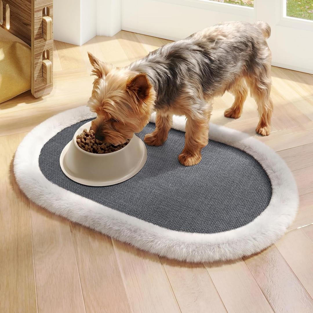 Pet Feeding Mat, Dog Food Mats Absorbent Pet Placemat for Food and Water Bowl with Non Slip Rubber Backing for Dog and Cat (12"x19", Gey)