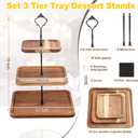 3 Pcs 3 Tier Serving Tray Square Wooden Tiered Cake Stand Acacia Wood Rustic Cupcake Display for Dessert Square Farmhouse Party, Wedding, Tea Party