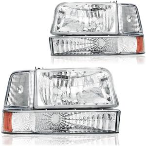 Headlight Assembly, Headlights Replacement Compatible with 1992 1993 1994 1995 1996 Ford F150 F250 F350/1992-1996 Bronco Headlamp Bumper Lamp Set Chrome Housing Amber Reflector
