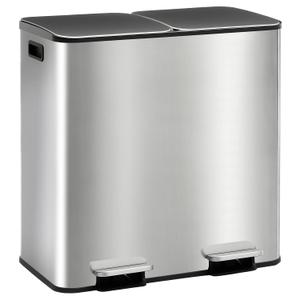 DUMOS 2 x 10.5 Gallon Kitchen Trash Can with Lid, Stainless Steel Garbage Can with Soft-Close Lid & Removable Inner Buckets, Dual Compartment Step-on Waste Bins for Kitchen, Home Office