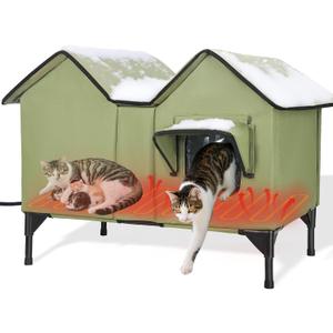 Heated Cat House for Outside Winter, Extra Large Heated Outdoor Cat House Weatherproof, Elevated Bed, Escape Door, Insulated Outdoor Cat Shelter with Heater for Multiple Cats Feral Stray Kitty, Extra Large - 19.5"D x 30.5"W x 21.8"H
