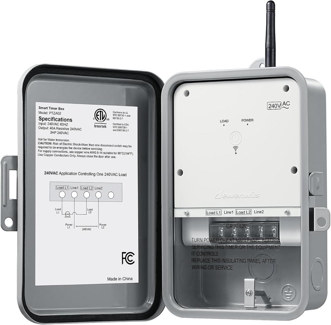 DEWENWILS 800 Series Z-Wave Long Range Timer, Heavy Duty 3HP, 240VAC, 40-Amp Metal Box Smart Switch for Pools, Pumps, Lights, AC Units, Electric Water Heaters, Z-Wave Hub Required, ETL Listed