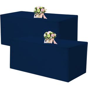 Fivenl 2 Pack Fitted Tablecloths 72 x 30 Inch, Navy Blue Rectangle Table Clothes for 6 Foot Tables, Washable Polyester Fabric Table Cover for Parties, Wedding, Banquet, Trade Show (Navy Blue, 6FT)