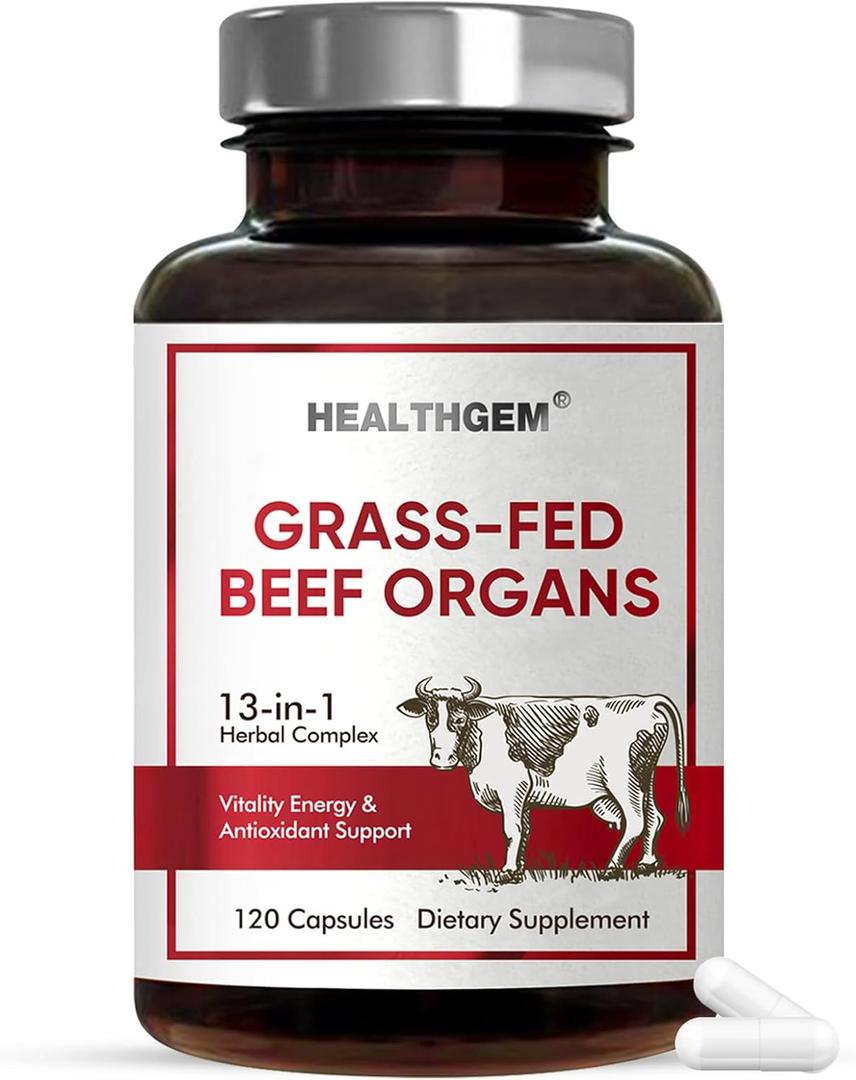 Beef Organs Supplement, Grass Fed Beef Liver, Kidney, Heart, Pancreas, Lung, Spleen, Bone, Total Body Wellness & Performance, Non-GMO, Gluten-Free, 120 Count