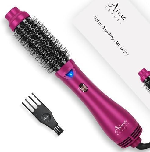 Aima Beauty One Step Hair Dryer & Volumizing Hot Air Brush, Ceramic Straightener Brush, Curler & Hot Comb 4 in 1 Salon Ionic Hair Brush, Rose Pink