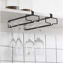 LINFIDITE Wine Glass Holder 2PCS Stemware Rack Hanger Under Cabinet Wine Glass Rack Kitchen Hanging Storage Rack Organizer,Black (For Partition Thickness under 0.98")