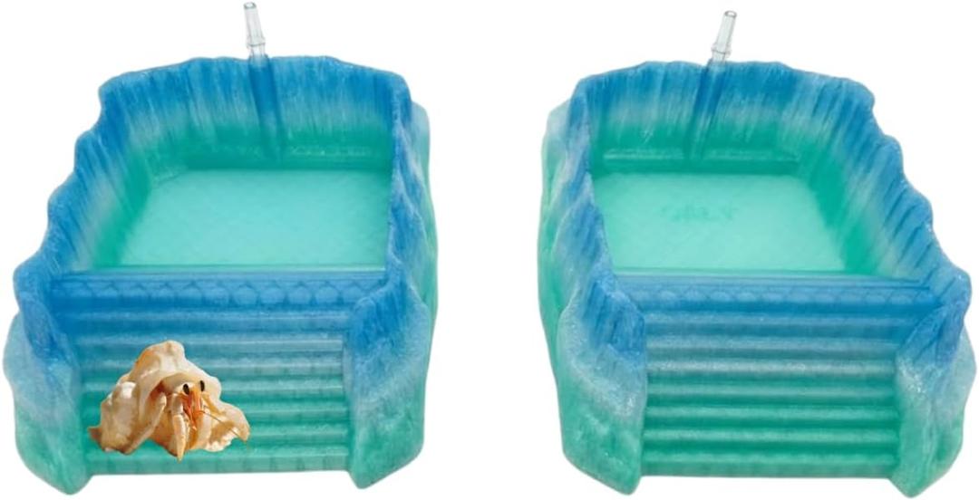 Hermit Crab Pools with Bubblers  Set of 2 (Fresh & Salt Water)  Upgraded Heat-Resistant PETG 3D Printed Water Bowls with Safe Exit Ramps