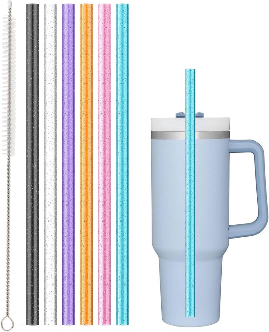 Replacement Straw Compatible with Stanley 40 oz 30 oz Cup Tumbler, 6 Pack Reusable Straw with Cleaning Brush, Plastic, Color, Dishwasher Safe