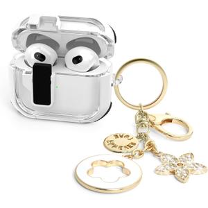 Cases for Cute Airpods 4 Case Cover Women, Clear Airpod 4 Case Lock iPods 4 Cases Hard Protective Air Pods iPods 4th Generation Cas with Bling Keychain for Apple Airpods 4 Gen 2024-White