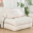 MAXYOYO Folding Sofa Bed, Convertible Sleeper Chair with Pillow Foldable Mattress with Back Support, Portable Fold Out Sofa Couch Fuzzy Fabric Comfy Floor Lounge for Living Room Apartment, Beige