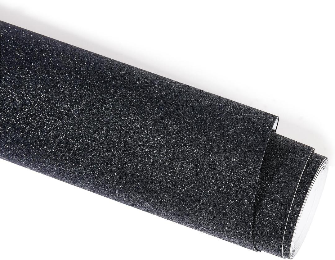 Sparkling Black Car Vinyl Wrap Roll Glitter Diamond Black Self Adhesive Vinyl Sticker DIY Film for Car Interior and Exterior Decoration, 11.81'' x 78.74''